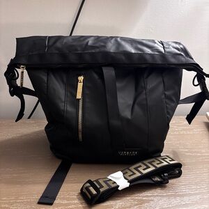 Versace Black Backpack with Gold Accents